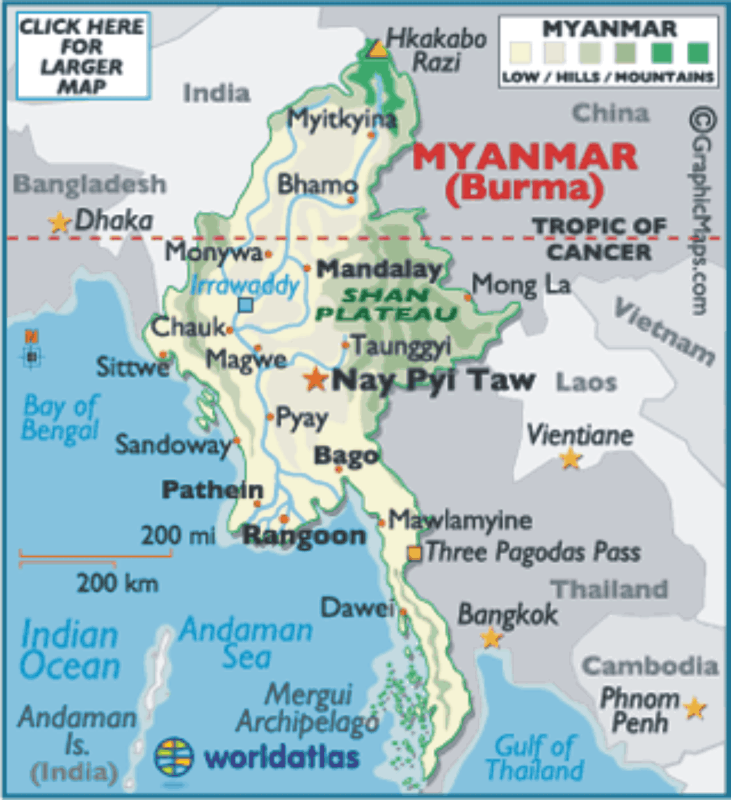 Map Showing Burma